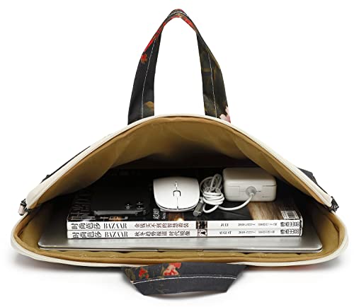Black Peony Patten Waterproof Laptop Shoulder Messenger Bag Case