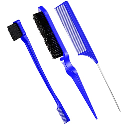 3 Pieces Teasing Brush Set Dual Edge Brush and Comb Bristle Hair Brush Comb