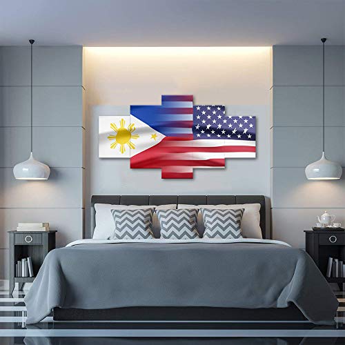 Philippines and USA Flag Wall Art Canvas Prints 5 Panel Posters Painting