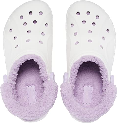 Crocs Unisex Men's and Women's Baya Lined Fuzz Strap Clog, White/Lavender, 7 US