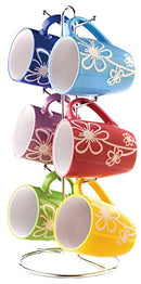 6 Piece Daisy Floral Ceramic 11 Ounce Mug Set For Coffee, Tea, Hot Chocolate