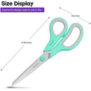 8" Multipurpose Scissors Bulk Ultra Sharp Shears, Comfort-Grip Sturdy Scissors , 3-Pack, Mint, Grey, Purple