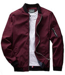Slim Fit Lightweight Softshell Flight Bomber Jacket Coat (US L =Asian tag 4XL, Wine Red