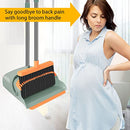 Broom and Dustpan Set for Home, Stand Up Broom and Dustpan (Green&Orange)