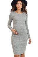 Women's Ribbed Maternity Knit Dress with Long Sleeve (Heather Grey, S)