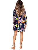 Women's V Neck Bishop Sleeves Soft Loose Tunic Fall Dress Geometry M