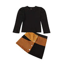 Toddler Baby Girls Leather Skirt Outfits Ribbed Sweater Shirt Tops + PU Leather Dress Fall