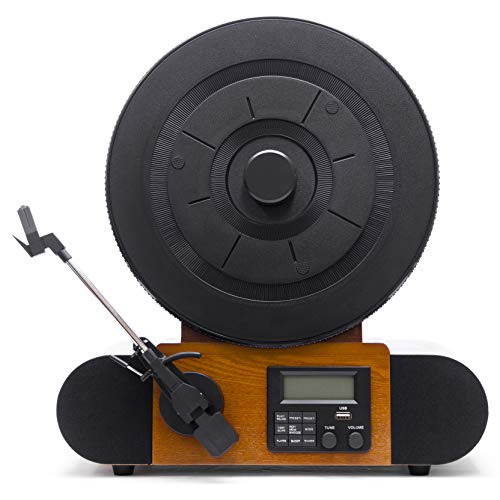 Vertical Vinyl Record Player with Bluetooth, FM Radio, Alarm