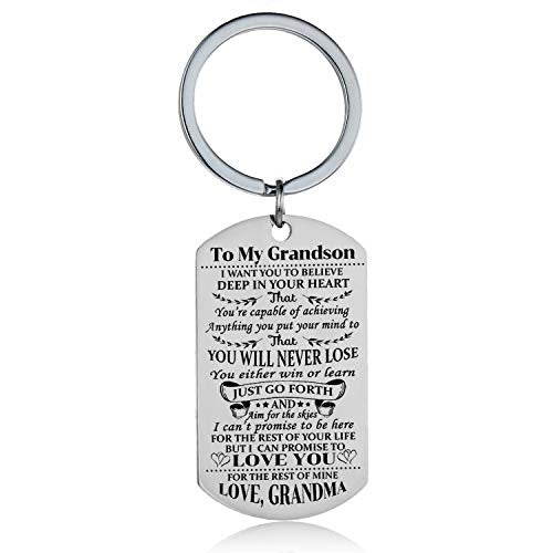 Grandson Keychain Key Ring Believe Inspirational Gifts from Grandma Gifts Jewelry