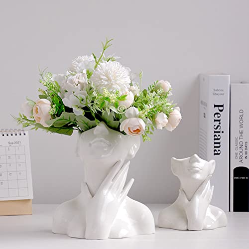 Ceramic Face Vases,White Flower Vases for Decor, 4.3" W x 5" H Modern Vase