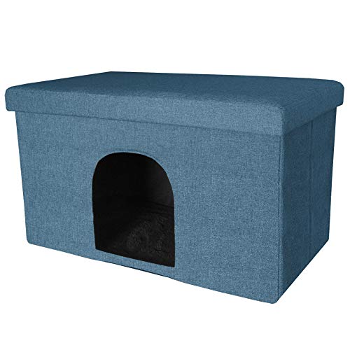 Pet House for Cats and Small Dogs - Collapsible Living Room Ottoman Footstool Cat