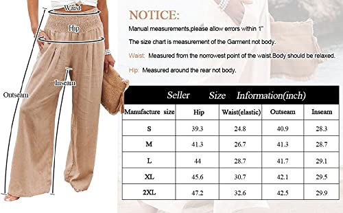 Women Summer High Waisted Cotton Linen Palazzo Pants Wide Leg Long Lounge Pant