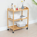 3-Tier Bamboo Kitchen Serving Cart Rolling Utility Storage Organizer Kitchen Trolley