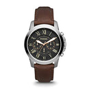Quartz Stainless Steel and Leather Chronograph Watch, Color: Silver, Brown