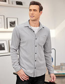 Men's Corduroy Shirt Jacket Casual Slim Fit Button up Overshirt with Flap Pocket Grey