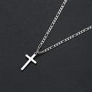 Cross Necklace for Men Figaro Chain Stainless Steel Plain Polished Cross Pendant