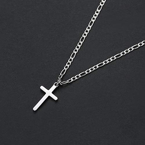 Cross Necklace for Men Figaro Chain Stainless Steel Plain Polished Cross Pendant