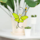 Green Luna Moth Butterfly Handmade Stained Glass Suncatcher