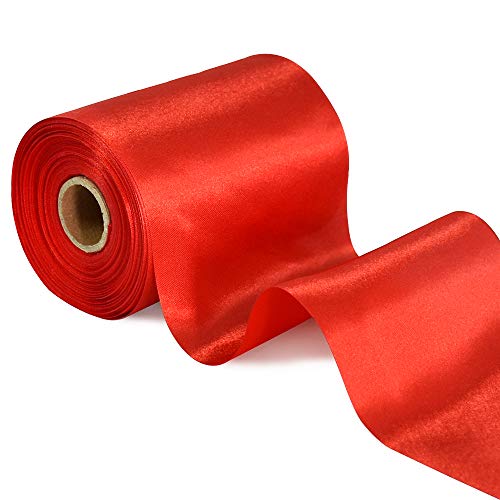 TONIFUL 4 Inch x 22Yards Wide Red Satin Ribbon Solid Fabric Large Ribbon