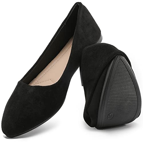 Women’s Black Flats Shoes Comfortable Suede Pointed Toe Slip On Casual Ballet Flats