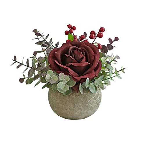 Rose in Pot Decor Potted Artificial Flowers Mini Plants Faux Flowers Indoor