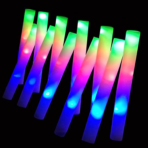 Foam Glow Sticks Bulk 100 Pack,3 Modes Flashing LED Light Sticks Glow in The Dark