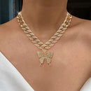 Big Butterfly Pendant Necklace For Women Rhinestone Cuban Link Hip Hop Crystal