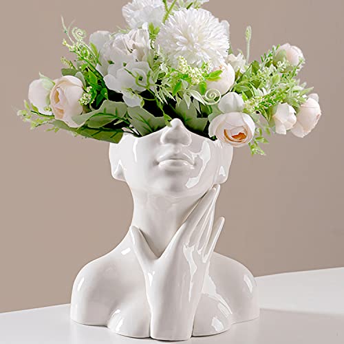 Ceramic Face Vases,White Flower Vases for Decor, 4.3" W x 5" H Modern Vase