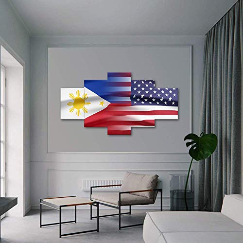 Philippines and USA Flag Wall Art Canvas Prints 5 Panel Posters Painting