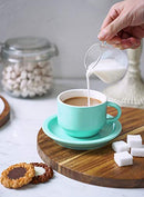 Porcelain Stackable Espresso Cups with Saucers and Metal Stand - 4 Ounce - Set of 4