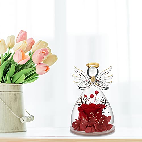 Mothers Day Rose Gifts in Glass Angel Figurines, Red Rose Flower Gifts