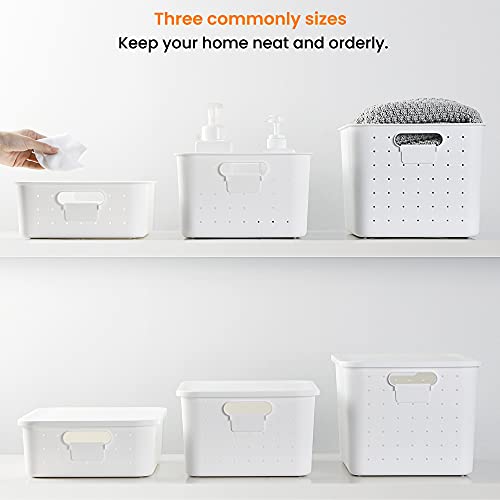 Plastic Storage Bins with Lids Set of 3, Stackable Organizer Lidded Basket