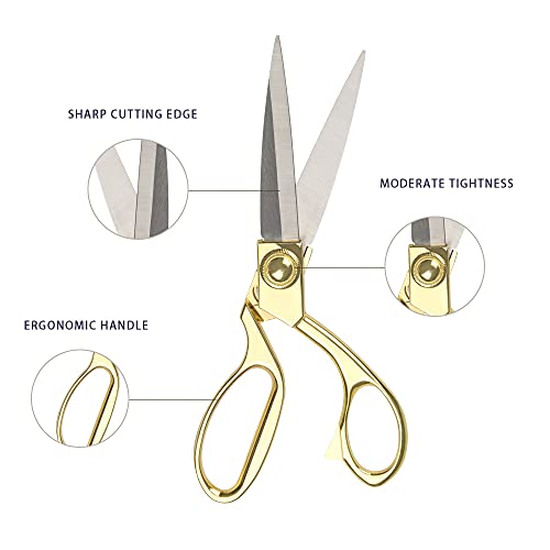 Heavy Duty Tailor Scissors 8" Gold Stainless Steel Dressmaker Shears(Gold)