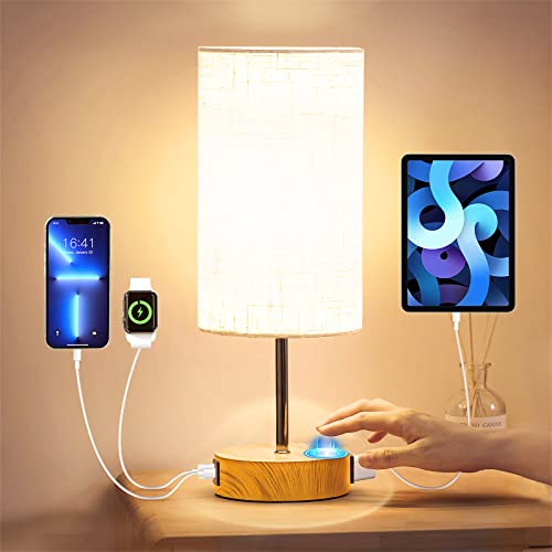 Bedside Lamp Touch Control Table Lamp with USB A+C Charging Ports & AC Outlet