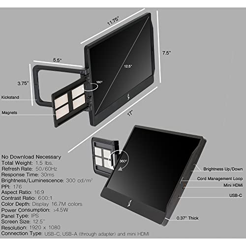 Swivel Attachable Portable Monitor for Laptop 12.5” Dual Laptop Screen