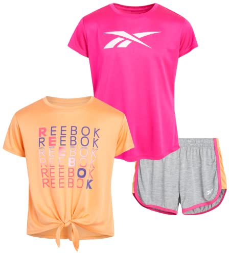 Reebok Girls’ Shorts Set – 3 Piece Performance T-Shirt and Dolphin Running Gym Shorts