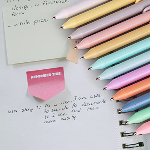 12Pcs Ballpoint Pens, Comfortable Writing Pens, Pastel Retractable Pretty Journaling Pens, Black Ink