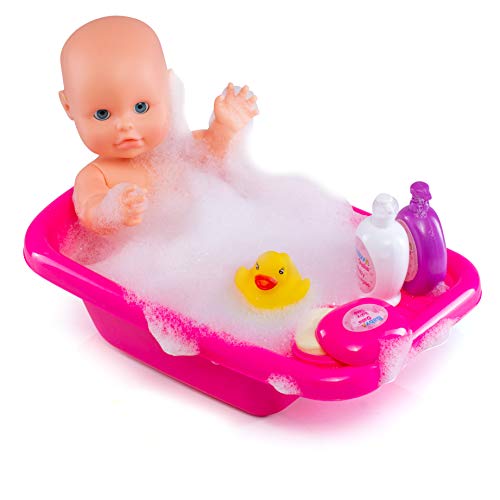 8 Piece Doll Bath Set with Doll, Crib-Shaped Bathtub, Robe and Bath Toys Accessories