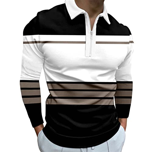 Men's Fashion Polo Shirts Casual Long Sleeve Golf Shirts Color Block Cotton Tops