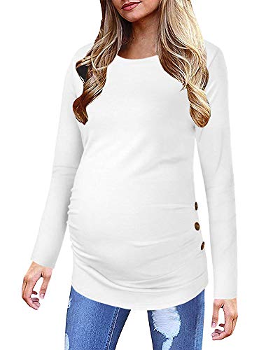 Maternity Shirt Side Button and Ruched Tunic Tops Maternity Long Sleeve T-Shirts