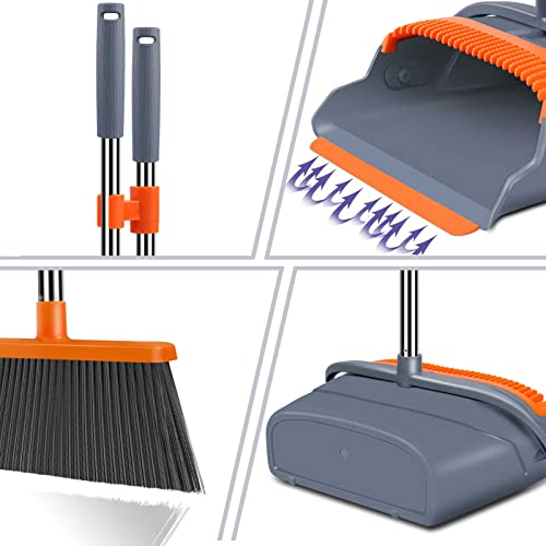 Broom and Dustpan Set, Self-Cleaning with Dustpan Teeth, Ideal for Dog Cat Pets