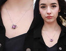 Butterfly Crystal Necklace with Amethyst Pink Birthstone for February, Silver-Tone