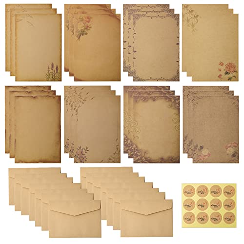 60pcs Antique Envelopes and Stationary Paper Set, 4.9x6.9inch 12pcs and 24pcs Antique