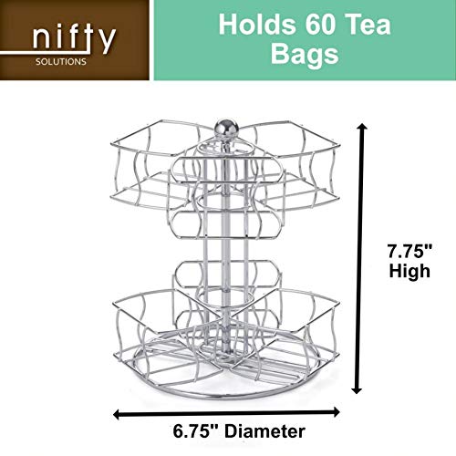 Tea Bag Spinning Carousel –Up to 60 Tea Bags Storage, Kitchen Counter Organizer