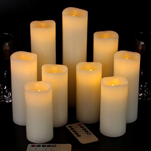 Flameless Candles Battery Operated Candles 4" 5" 6" 7" 8" 9" Set of 9 Ivory LED Candles