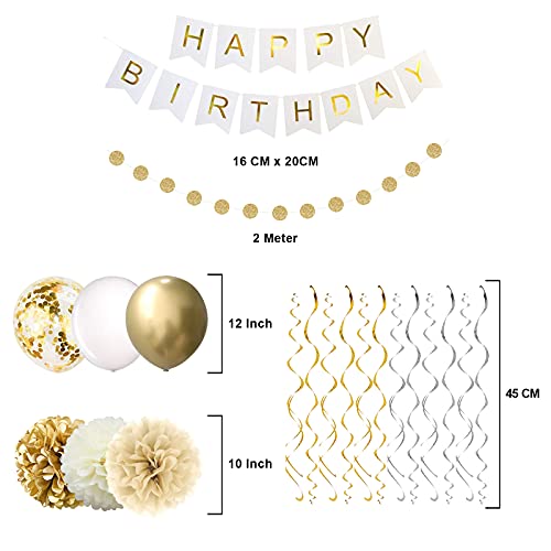 Gold Birthday Party Decorations ,Happy Birthday Banner, Gold White Birthday