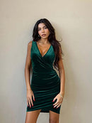 Emerald Green Velvet Wrap Sleeveless Christmas Dress Winter Sexy V Neck Holiday Dresses