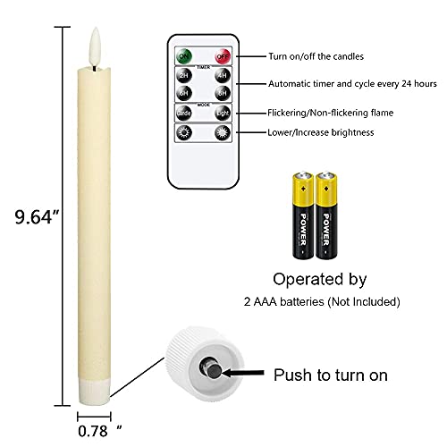 Flameless Ivory Taper Candles Flickering with 10-Key Remote, Battery Operated Led Warm 3D Wick Light