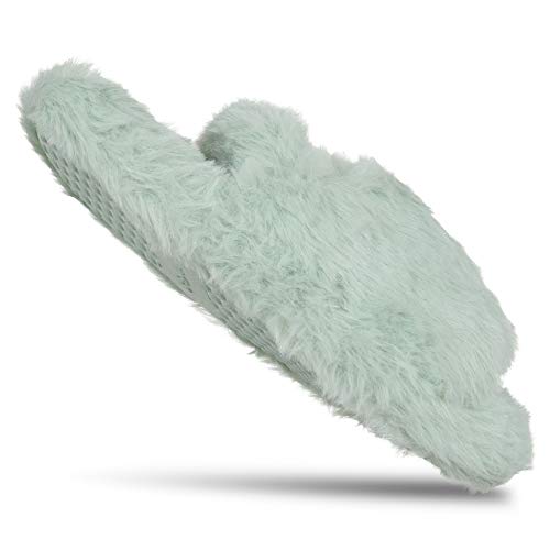 Girls Plush Faux Fur Slip on House Slippers With Memory Foam