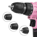 WORKPRO 12V Pink Cordless Drill and Home Tool Kit, 61 Pieces Hand Tool for DIY, Home Maintenance, 14-inch Storage Bag Included - Pink Ribbon